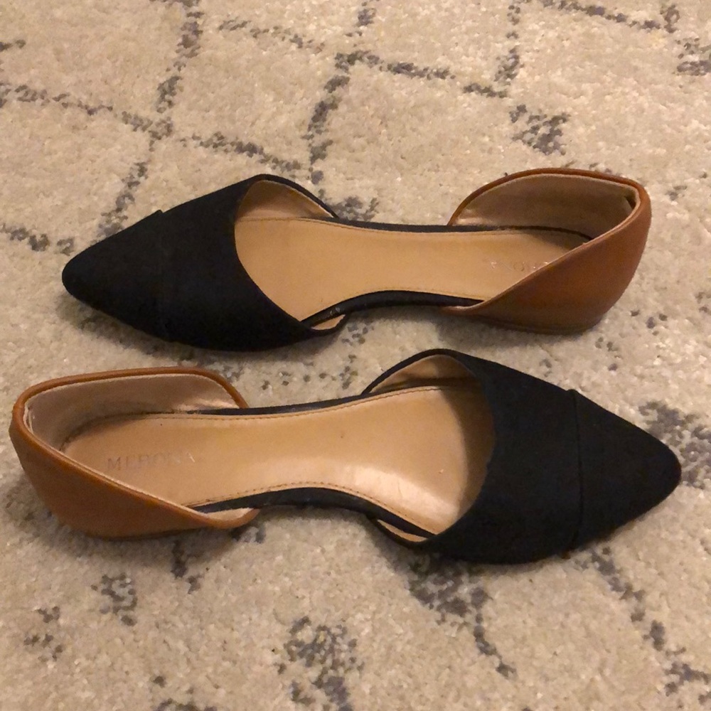 Two-tone Canvas and Vegan Leather Pointy Toe Flats